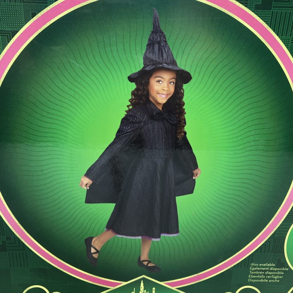 Wicked Deluxe Elphaba Black Dress & Accessories Costume kids size 4-6X NEW!